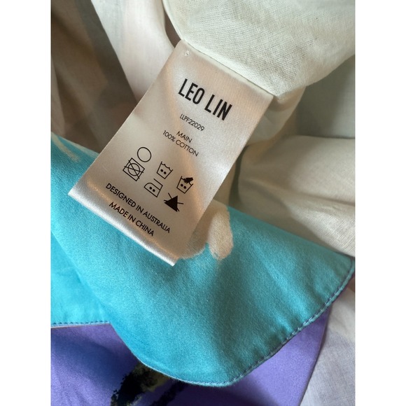 Leo Lin Illusory Mini Dress Belted Flutter Sleeve Ruffle Hem Abstract Print 6 - Picture 6 of 7